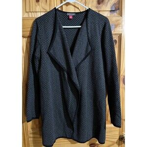 Vince Camuto Sweater Womens Small Black Cotton Cardigan Open Front Long Sleeve